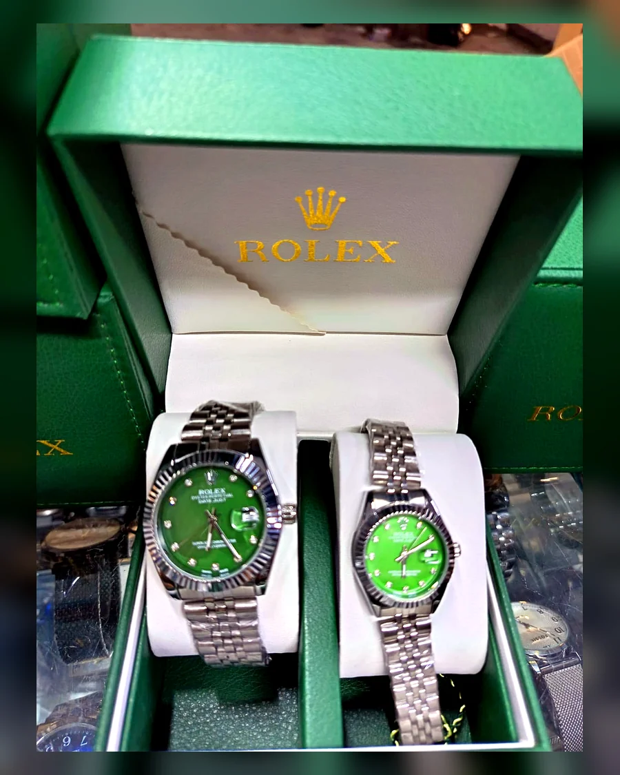 Rolex pareja verde plata