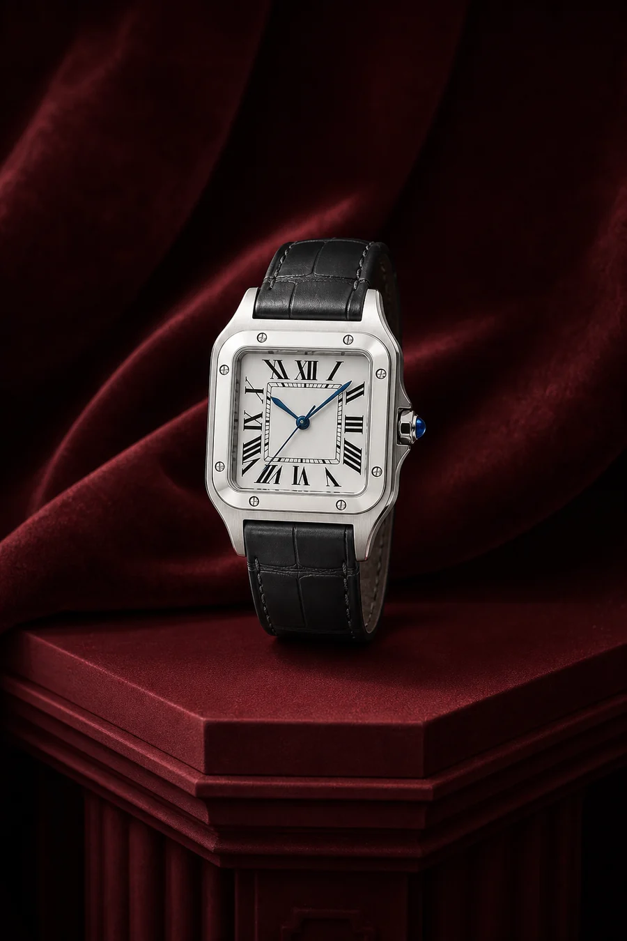 Reloj estilo Cartier Santos con correa negra