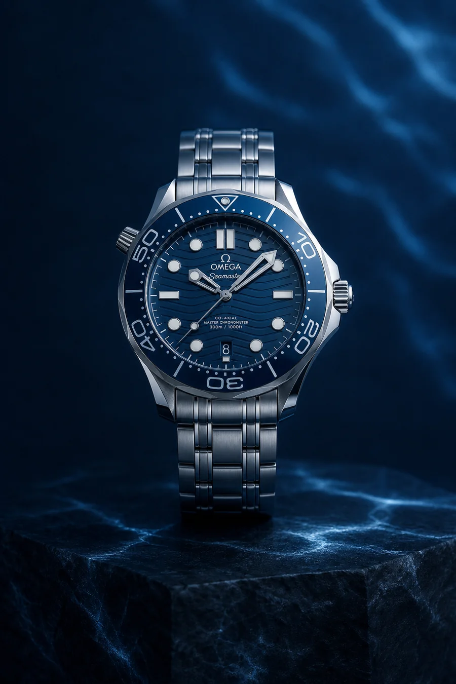 Reloj estilo Omega Seamaster con esfera azul
