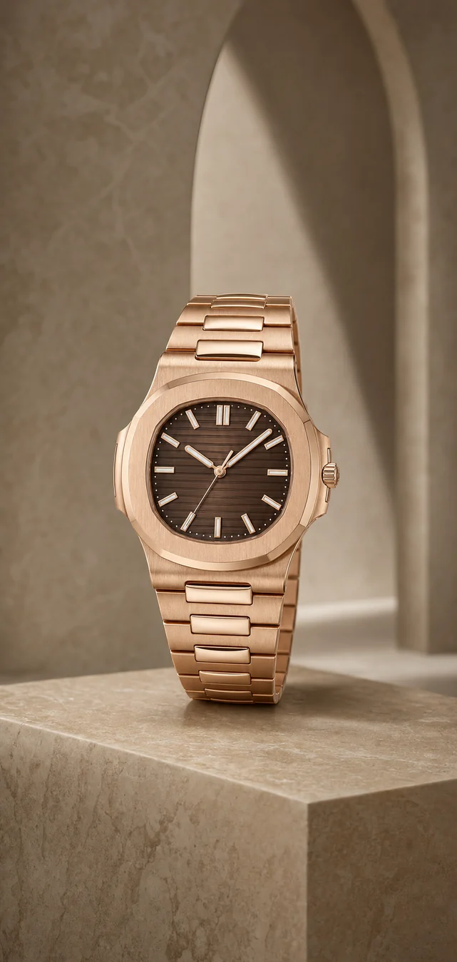Reloj estilo Patek Philippe Nautilus en oro rosa