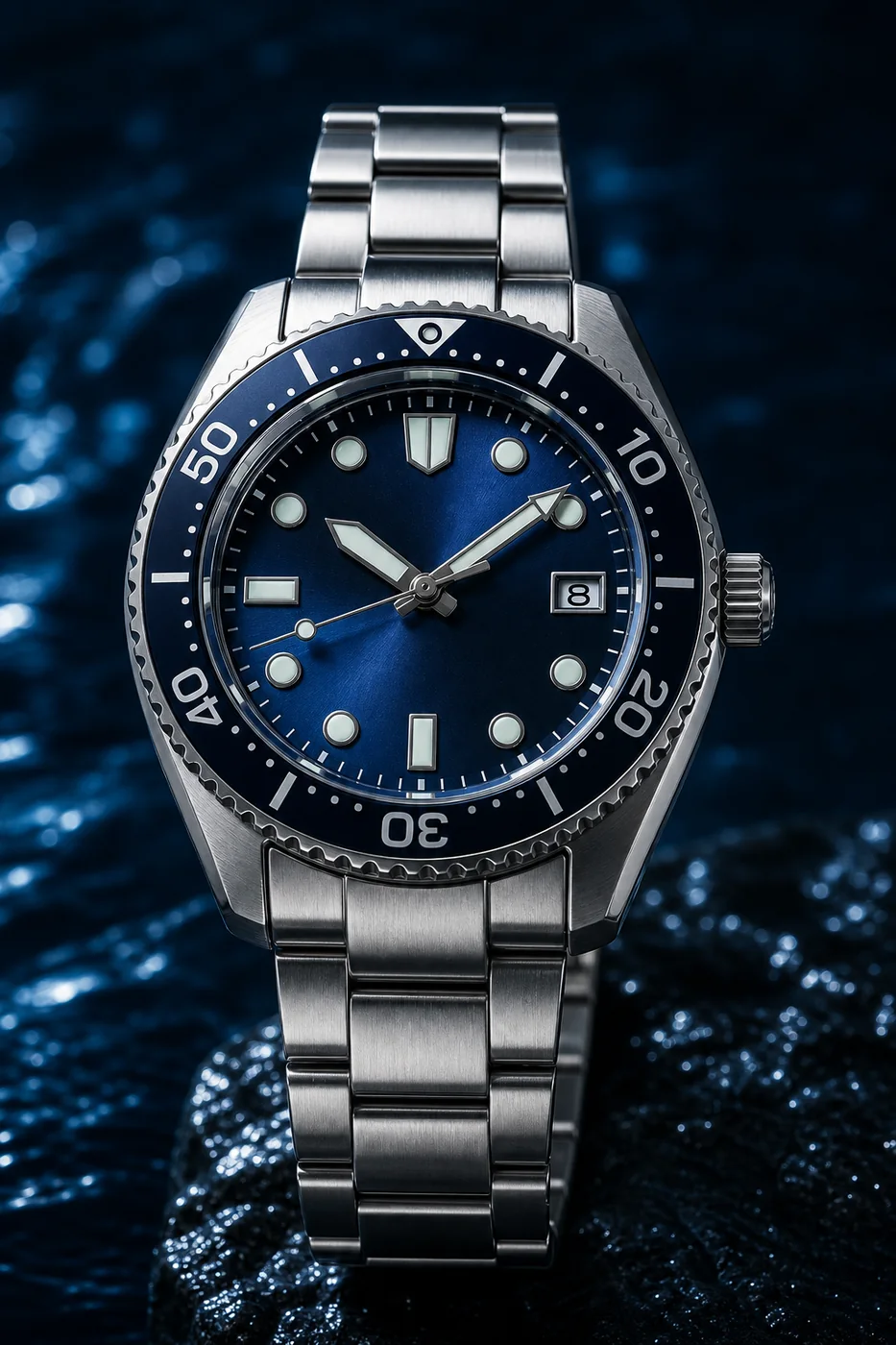 Reloj estilo Seiko de buceo con esfera azul